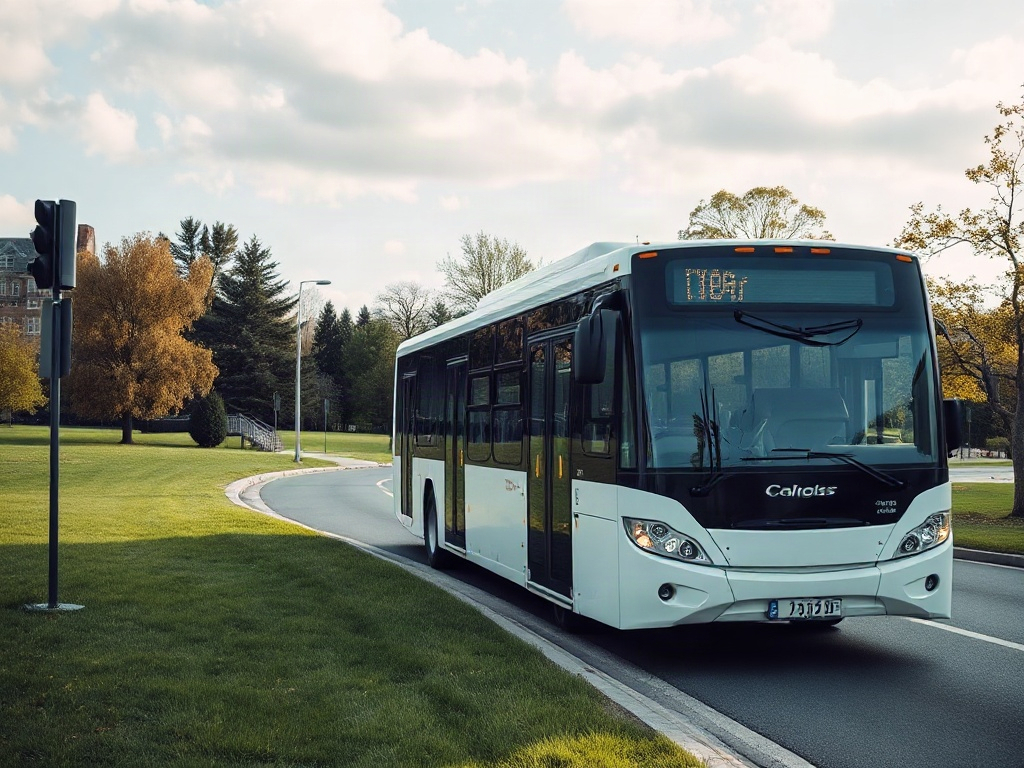 bus approaching a park